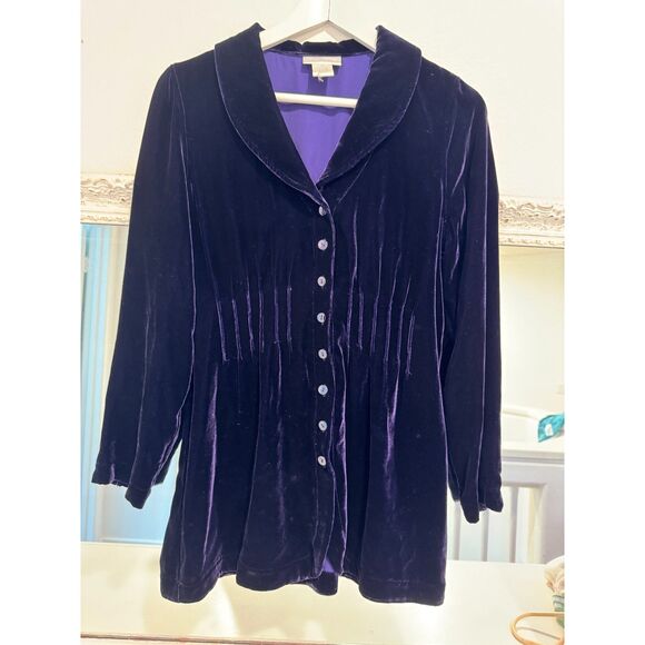Soft Surroundings Purple Crushed Velvet Velour Button Up Shawl Collar Jacket XS - Picture 1 of 4